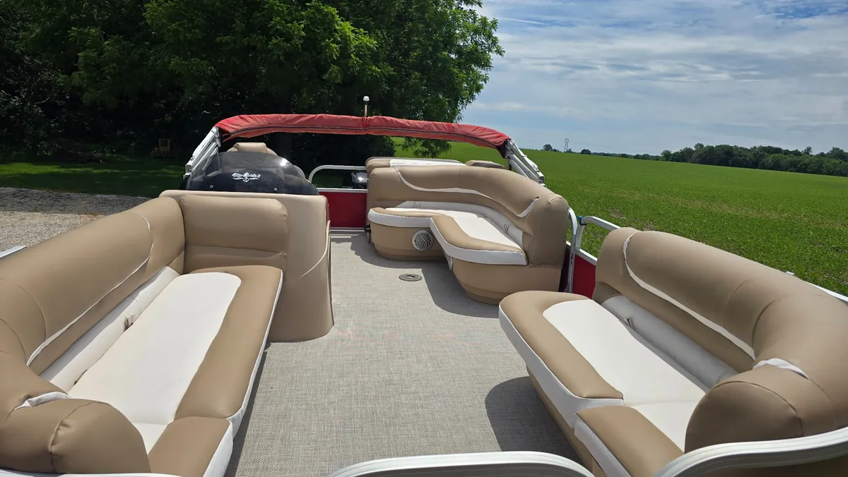 Finished pontoon seating after upholstery work